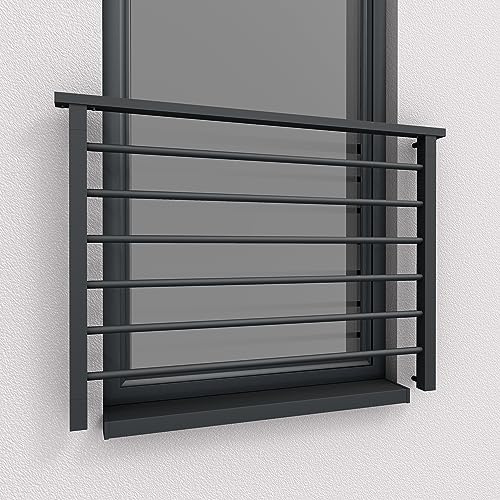 AluLight Fransk Balkong Aluminium Räckessystem Fönsterbalustrad Antracit RAL 7016 matt (1, 130x100cm)