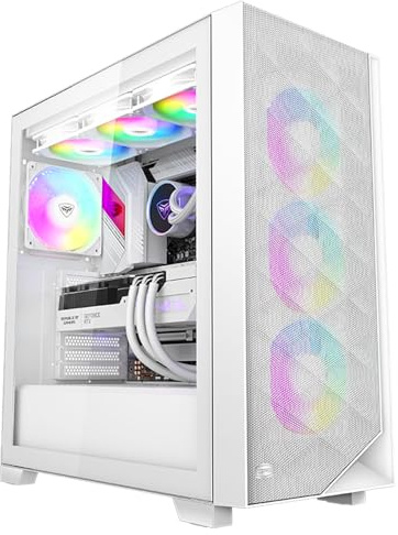 PCCOOLER C3D510 Case per PC, Case Gaming Mid Tower, 3 x 120mm ARGB PWM preinstallate Ventole, Pannello laterale in vetro temperato, Case ad alto flusso d'aria E-ATX/ATX/MATX/ITX, Bianco