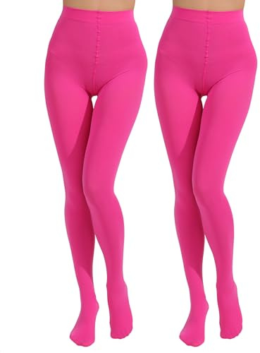 Paralinda 2 Pairs Women's Solid Color Tights 80D, Soft Opaque Microfiber Tights (Fuchsia, XXL/3XL)