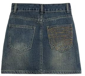 Gonna di Jeans Blu Lavato da Donna Vestiti Gonne Ragazze Casual Chic Moda Gonna a Linea Ricamata Club Wear-Blu-XL