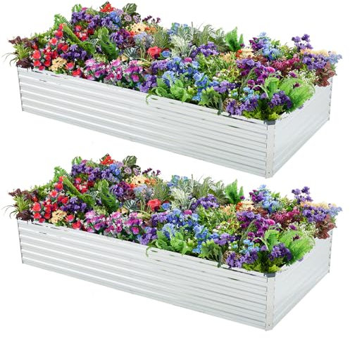 Meberam 2 Pack 6x3x1FT Galvanized Raised Garden Beds Kit Outdoor Metal Gardening Planter Box for Vegetable Elevated Flower Herbs,Silver