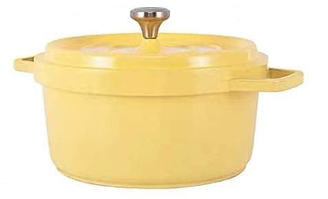 ZGYOZMNG Enamelled Cast Iron Round Lightweight Casserole Dish With Lid - Cast Aluminium Casserole Pots Oven Proof - Induction-Safe Non Stick Dutch Oven Ceramic Oven Dish Yellow 24cm