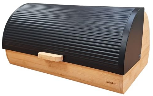briebe Nordic Boîte à Pain en Bois de Bambou, Couvercle Coulissant pour Conserver le Painen, Bread Box pour le Rangement des Viennoiseries, Design Nordique Moderne, Noir