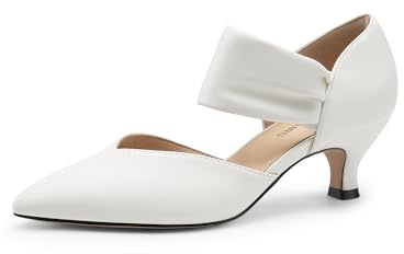 DREAM PAIRS Women's Kitten Heels Low Pumps Shoes Pointed Closed Toe Slip on Dress Work Bridal Party Wedding,Size 9,White,DWUMPU2506