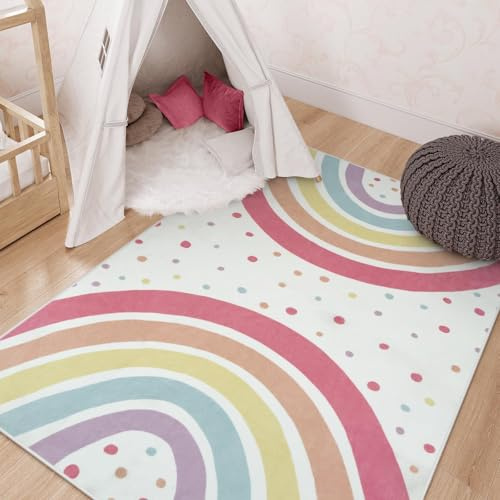 AAFUOO Alfombra de arcoíris para guardería, alfombras Infantiles con diseño de Lunares, Antideslizante, Lavable, para habitación de niñas, Aula, Sala de Juegos, Tienda de campaña, 60 x 120 cm