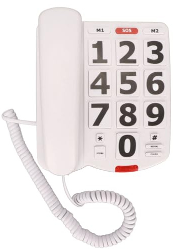 Big Button Telefon Stor Justerbar Volym Sista Nummer Redialing Corded Landporte Telefon Förstärks för Hörselskadade Seniorer Hem med Extra Högt Ringer House Visuellt Nedsatta