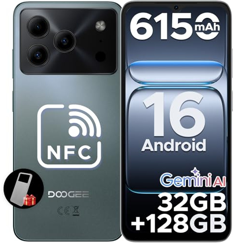 DOOGEE Note 56 Pro AI Android 16 Smartphone Ohne Vertrag, 32GB+128GB/2TB TF, 6150mAh, 6.56 HD+ IPS, T7225 Octa Core Handy Günstig, 13MP+8MP, Dual SIM 4G Simlockfreie Handys,Gemini AI, OTG,NFC,Face ID