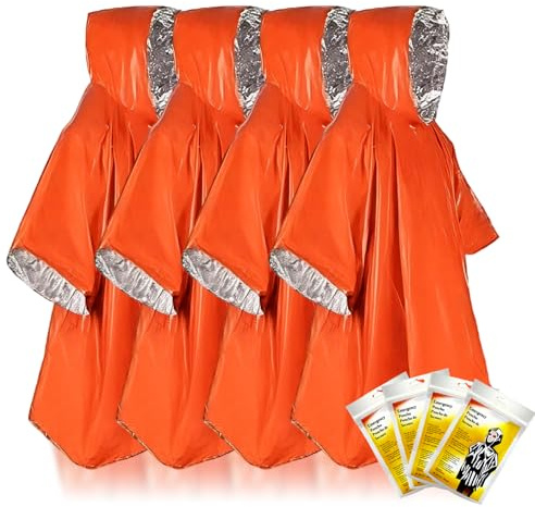 okalabandee Poncho de Survie D'urgence, Poncho Pluie Imperméable avec Capuche, équipement D'urgence de Plein air, Imperméable, Coupe-Vent, Portable, pour Camping, Randonnée, Extérieur