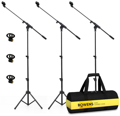 BOWENS Adjustable Tripod Mic Stand Boom Arm (18–70) – Microphone Stand floor for Singing Podcast with Universal Clips and Padded Carry Case (3)