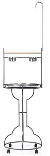 Parrot Stand, Stainless Steel Feed Bowls, Large Bird Playstand, Metal Bird Table Play Stand, Macaw Play Gym Ground Stand Rolling Wheel, Pet Gift