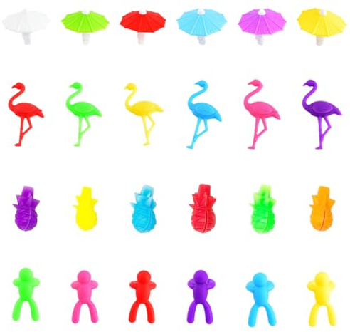 24 Pièces Marque Verre à Vin, Marqueurs de Verres à Vin Réutilisables Marqueurs, Identifiants pour Verres de Réception