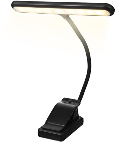 FUTUREORYY Lámpara de Lectura LED Recargable Clip Fuerte, Luz para Piano Vertical 6 Niveles de Brillo Ajustable, Batería Integrada, Cuello Flexible para Uso en Atril y Partituras Musicales