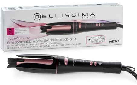 Bellissima Imetec Ricci&Curl HD – Ferro Arricciacapelli per Ricci e Onde in un Gesto, Rotazione Automatica Bidirezionale & Ion Ceramic, Capelli Luminosi Senza Crespo
