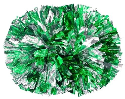 GIUPLOKID Accessori per Il tifo: Palline Colorate, Pompon da Cheerleading con Manico, 4 Pezzi, Multicolore, 34 cm(Green Silver)