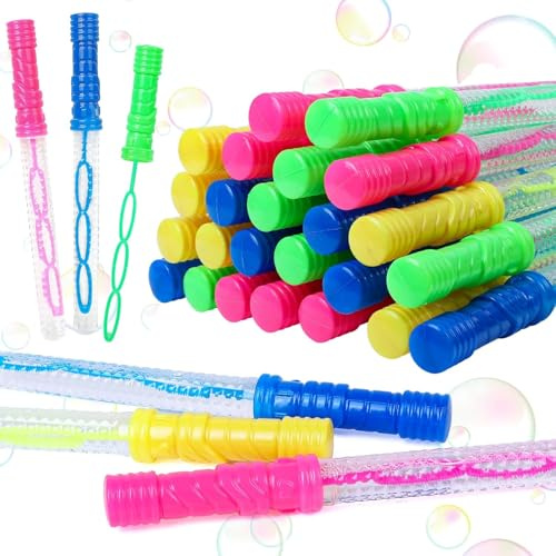 SULOLI Bubble Wands 8 Pack Party Bag Fillers, 26cm Giant Wand | 4 Bright Colours, Pre-Filled with Solution, Sturdy Plastic, Outdoor Garden Play