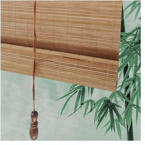MXL&LJB Bamboo Roller Blind with Lift, Sun Protection Roman Shade, Privacy Roll Up Blinds, Customizable 44-145cm Wide, 80-300cm High, for Windows Doors(0.75x1.4m)
