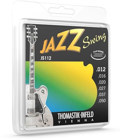 Thomastik-Infeld Jazz Swing Guitar Accessory - Flatwound Acoustic Guitar Strings - For a Rich and Warm Traditional Jazz Sound - Nickel Flat Wounds E, B, G, D, A, E Set