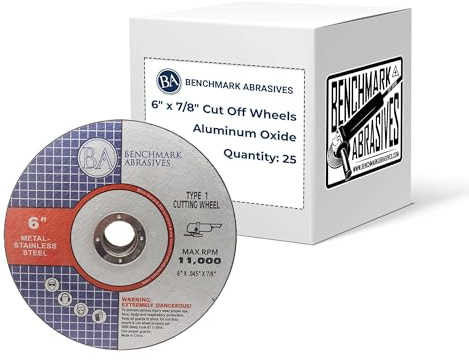 Benchmark Abrasives 6 Inch Aluminum Oxide Thin Type 1 Grinder Cut Off Wheels for Metal and Stainless Steel .045 Thick 7/8 Arbor, Angle Grinder Cutting Disc, Grinding Cutting Wheel - 25 Count