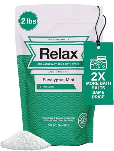 Relax Spa & Bath Aromatherapy Bath Salts for Hot Tub, Bath, or Spa, 2LB Bag Infused with Magnesium, Bath Salt for Soaking, Eucalyptus Mint Scent