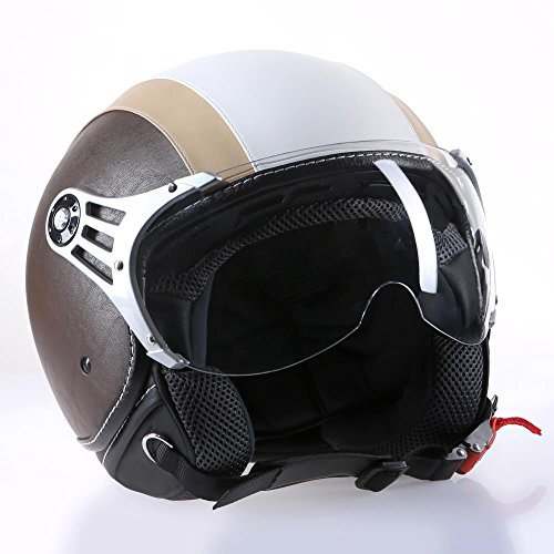 Motorradhelm Jethelm Rollerhelm CMX Chap weiß beige mit Leder braun XL