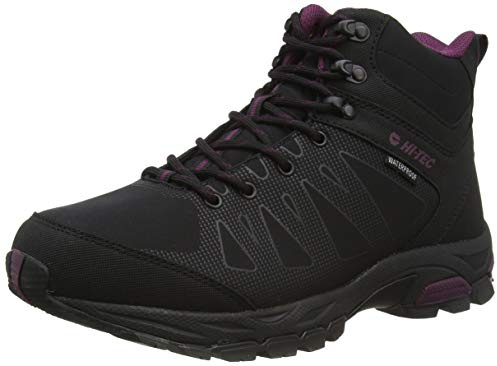Hi-Tec Raven Mid Wp Womens, Women’s High Rise Hiking Boots, Black (Black/Grape Wine 21), 8 (42 EU)