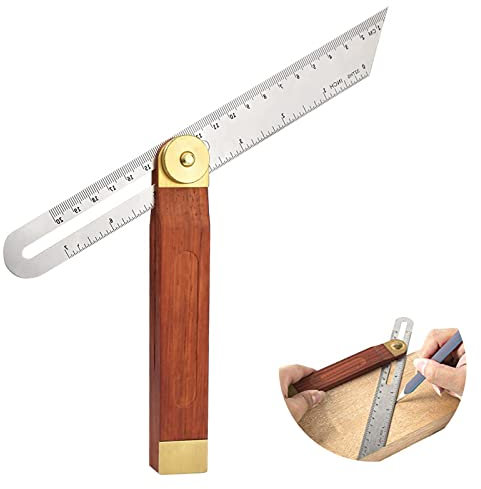 FFXN Biseau Multi-angle en Acier Inoxydable Ajustable,T-biseau Coulissant avec Manche en Bois Dur,Fausse Equerre Menuisier pour Travaux Manuels,Menuisiers,Charpentiers