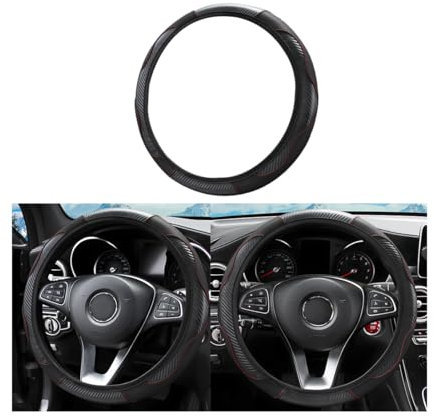 Universal Car Steering Wheel Cover, Anti-Slip Breathable Durable Steering Wheel Cover Microfiber Leather, Diameter 37-38 cm Stitching Elasticized Color Steering Wheel Protector Car Accessories (Black)