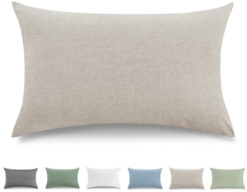 TOCOMOA Kissenbezug 40x80 cm 2er Set - 100% Gewaschene Baumwolle Kissenbezüge Oeko-TEX Zertifiziert, Leinenoptik und Atmungsaktiv Kissenhülle, Dunkel Beige Kopfkissenbezug mit Reißverschluss