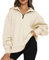 FANGJIN damen pollover oversize sweatshirt 1/4 zip damen winter Herbst Langarm Henley Shirt für Damen Leichtgewicht mit Kordelzug (Beige,L)