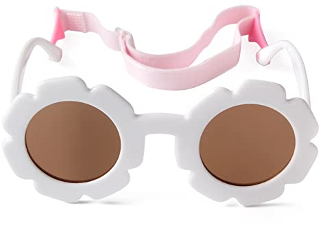 JUDOO Toddler Sunglasses with Strap Polarized Flexible Flower Glasses for Infant Baby Boys Girls Age 0-24 Months