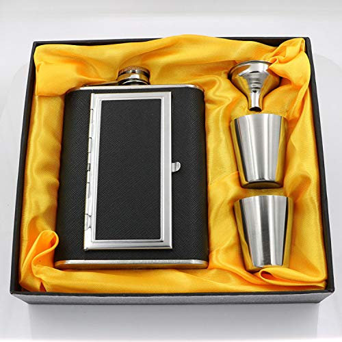 CNFLASK Flachmann mit Zigarettenetui (170 ml, schwarze Geschenkbox), 96X0X00-y