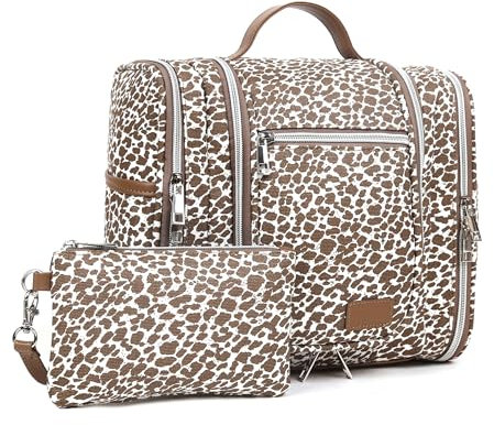 Pearl Angeli Reise-Kulturbeutel zum Aufhängen für Damen und Herren, Kosmetik-Make-up-Tasche, Reine Baumwolle Wasserabweisend in voller Größe mit Haken(Leopardenmuster)