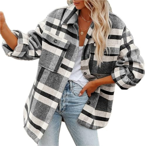 LEKOPUR Damskjortjacka, rutiga skogsarbetarehemd, shacket, mantel, jacka, höst, vinter, skjortjacka, flanellhemd, rutiga skjortor, blus, svart, XL