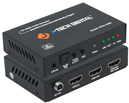J-Tech Digital HDMI 2.1 ARC Audio Extractor - 4K 120Hz & 8K 60Hz, HDMI to Optical SPDIF + 3.5mm Audio, HDR Compatible, HDCP 2.3
