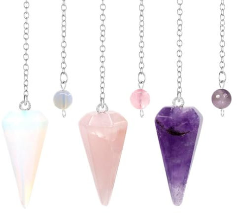 LEEQ Pendule en Pierre Naturelle d'améthyste - Pendule en Cristal, Pendule de Divination, Pendule en Cristal Hexagonal Vintage pour la radiesthésie, Pendule Chakra Reiki Divination Méditation, 3pcs