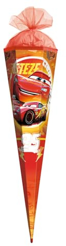 ROTH Disney Pixar Cars - Cornet surprise - Grand format - 85 cm - Film - 6 pans - Fermeture en tulle - Dentelle rouge (H) - Sac à sucre - Pour la rentrée scolaire