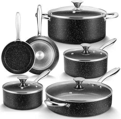 Nonstick Pots and Pans Set 10pcs, Induction hob Pan Set, Induction Compatible, Large Capacity Kitchen Cooking Pans