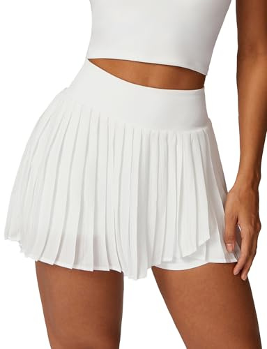 SEAUR Gonna da tennis da donna con pantaloni piegati, gonna sportiva, da golf, da tennis, da corsa, con 1 tasca, per allenamento, running, minigonna – S-XL, bianco, L