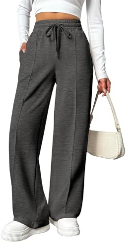 PINSPARK Damjoggingbyxor, hög midja, sportbyxor, breda ben, sweatpants med elastisk midja, yogabyxor, träningsbyxor, fitness, sweatbyxor, säckig, fritidsbyxor med fickor | Mjukt stretchtyg, hög justerbar linning, väskor, vida bensnitt för yoga, fitness och vardag
