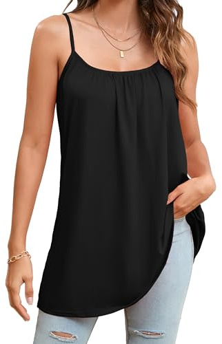 Enmain Débardeur Femme Chic et Élégant Été Haut sans Manche Bretelles Spaghetti Plissé Col Rond Caraco Top Ample Décontractés
