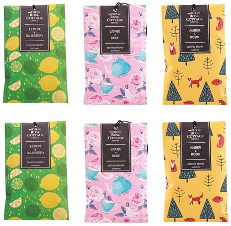 Guyode 6 Pezzi Sacchetti Profumati per Armadio Naturale Profumatori Cassetti Profumazione di Lunga Durata Profumati per Guardaroba Design del Cordino si Applica a Negli Armadi Cabine Armadio (A)