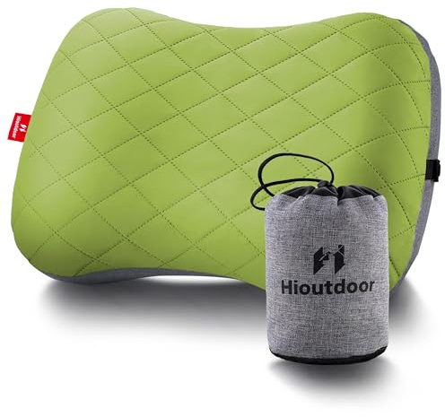Hioutdoor Uppblåsbar kudde kudde för camping med avtagbart örngott, luftkudde, strandkudde, ergonomisk resekudde, utomhus, uppblåsbar resekudde, bekväm sovkudde (grön)