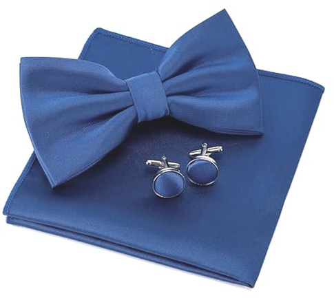 LIULINY Papillon Uomo, 12 x 6 cm Papillon Uomo Regolabile con Fazzoletto da Taschino Seta, Fiocco Legato e Regolabile con Gemelli, per Matrimoni, Feste, Balli, Cerimonie e Festival (Blu)