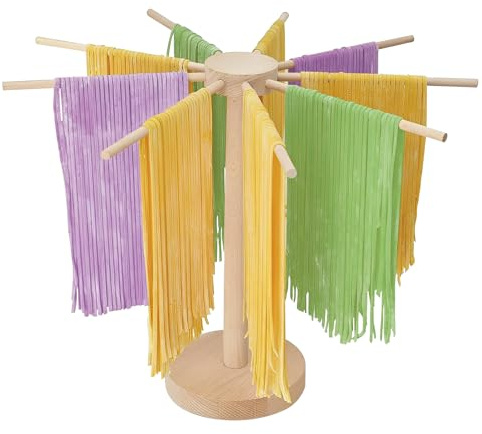 URCheers Secador de fideos, soporte para pasta, secador de pasta plegable de madera con 9 brazos desmontables, con base, plegable, reutilizable, secador de espaguetis para pasta, tallarines