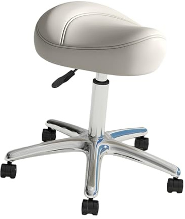 Ronyme Tabouret de Selle Ergonomique en Cuir PU, réglable en Hauteur, Multifonction, pour Le Travail, pour Les cafés, Les Salons de beauté, Blanc