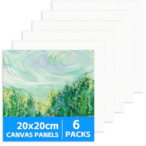 MOXYOY Canvas for Painting, 6 Pcs Square Canvas Frame Panels 20x20cm (8x8), Cotton Blank Canvas Panels for for Art, Acrylic, Oil, Watercolor Paint, Perfect for Artists, Beginners and Hobbyists