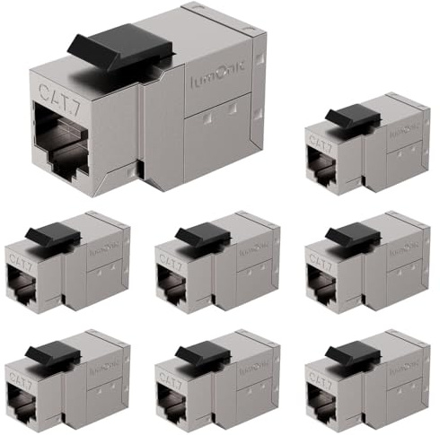 Lumonic Uppsättning om 8 Premium RJ45-koppling CAT7 Keystone Snap-In | 10Gbit/s, skärmad | Förlängning av nätverk | PoE | Keystone-modul | Ethernet-kontakt