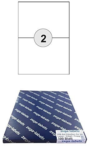 200 Etiketten 210 x 148 mm wetterfeste Polyester Folie weiss matt stark haftend auf DIN A4 Bögen (1x2 Etiketten DIN A5) - 100 Blatt Pack - Universell für Laser/Farblaser einsetzbar - 2-teilig