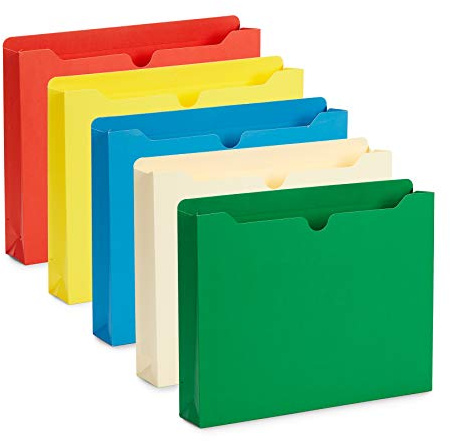 Blue Summit Supplies 2 Inch File Jackets, Expandable Folders, Heavy Duty 2 Inch Expansion Pocket File Folders Letter Size, Assorted Colors, Reinforced Straight Cut Tab,25 Pack