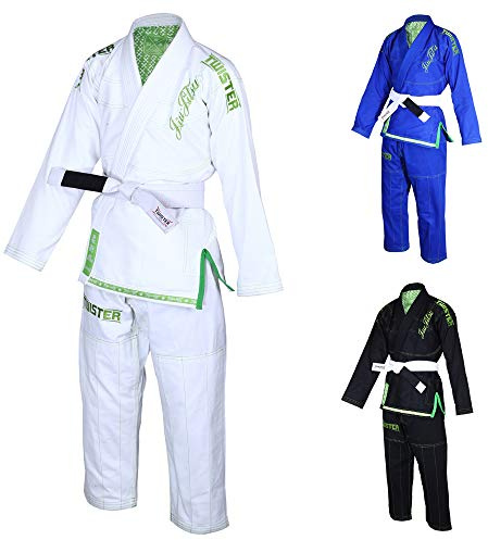 Twister Women Brazilian Jiu Jitsu Gi Preshrunk Premium Quality Fabric Comes with White Belts & Gi Bag… (W3, White)